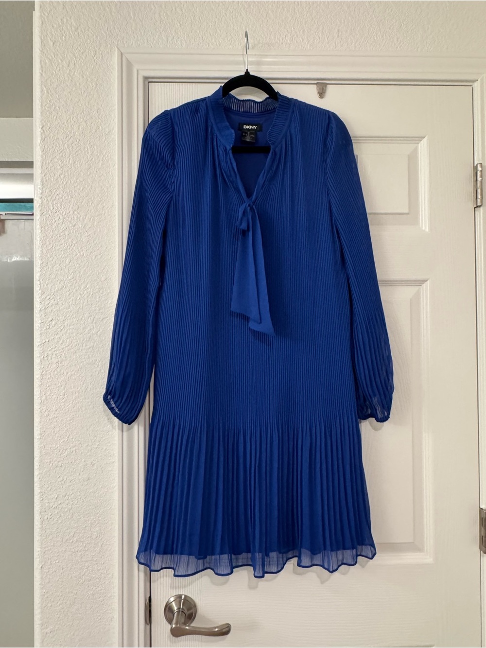 DKNY Pleated V-Neck Top in Dusty Blue